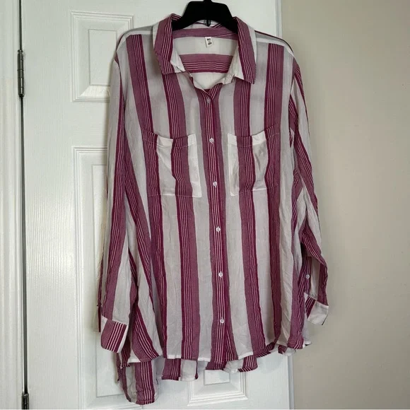 BP Women’s Blouse 4X Button Pink and White Striped Button Down Viscose NWT - Picture 3 of 8